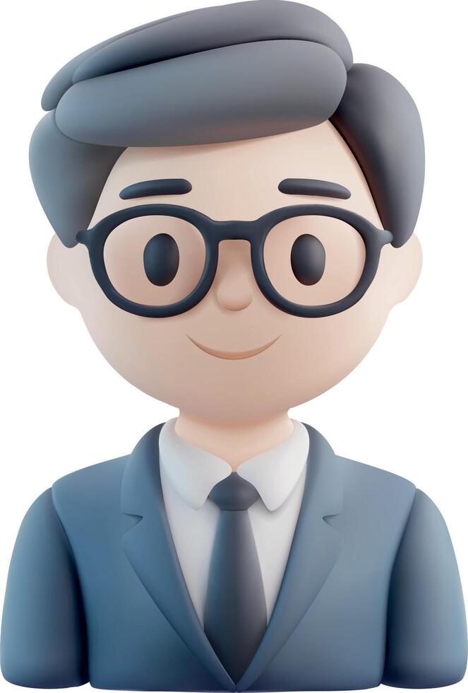 3D office character icon of a man in a business suit and glasses. vector
