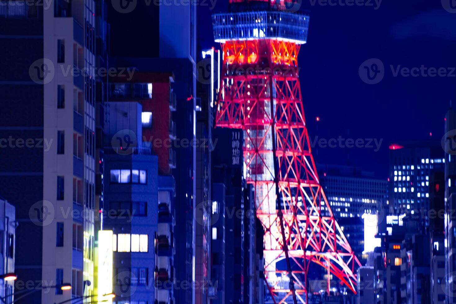 A night urban city street near Tokyo tower in Tokyo long shot photo