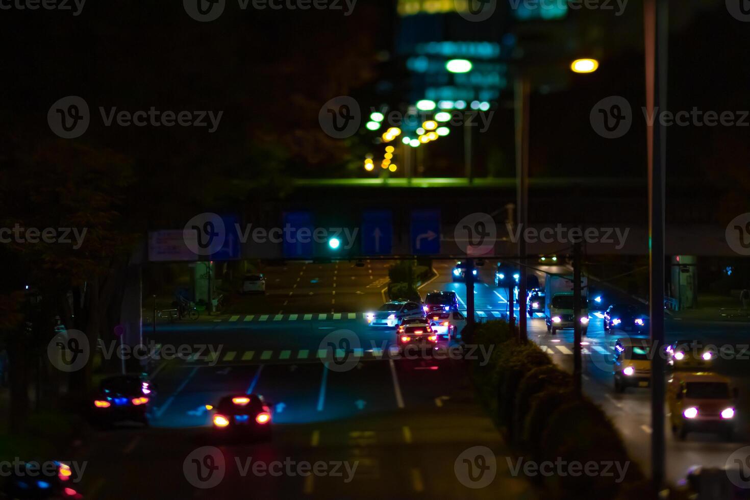 A night miniature urban city street in Shinjuku tiltshift photo