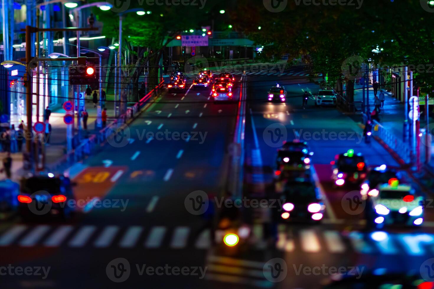 A night miniature neon street in Shibuya tiltshift photo