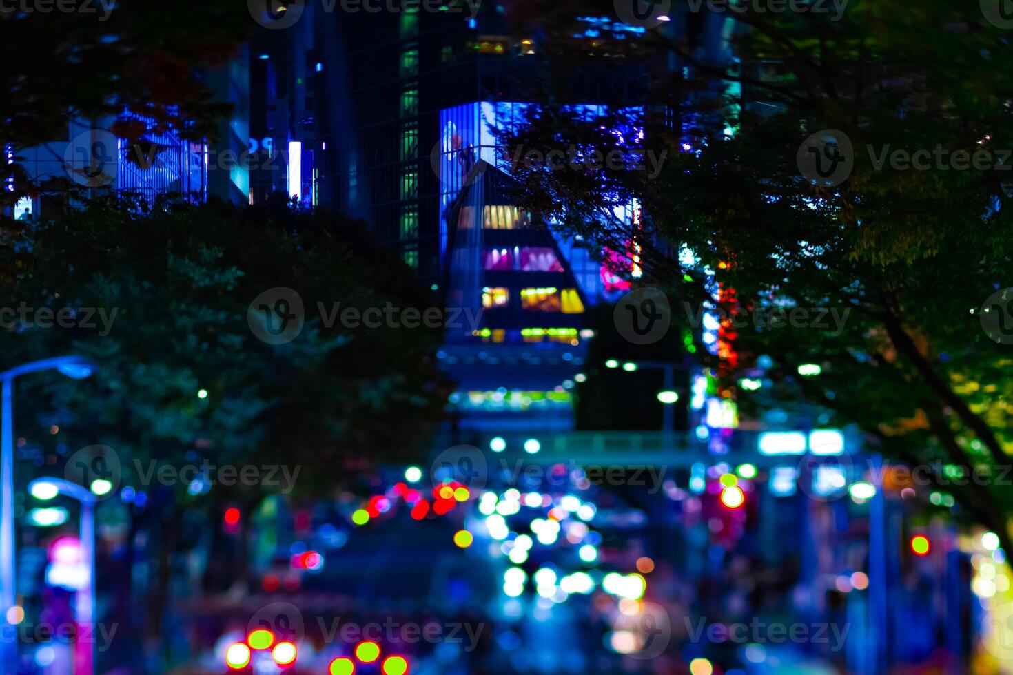 A night miniature neon street in Shibuya tiltshift photo