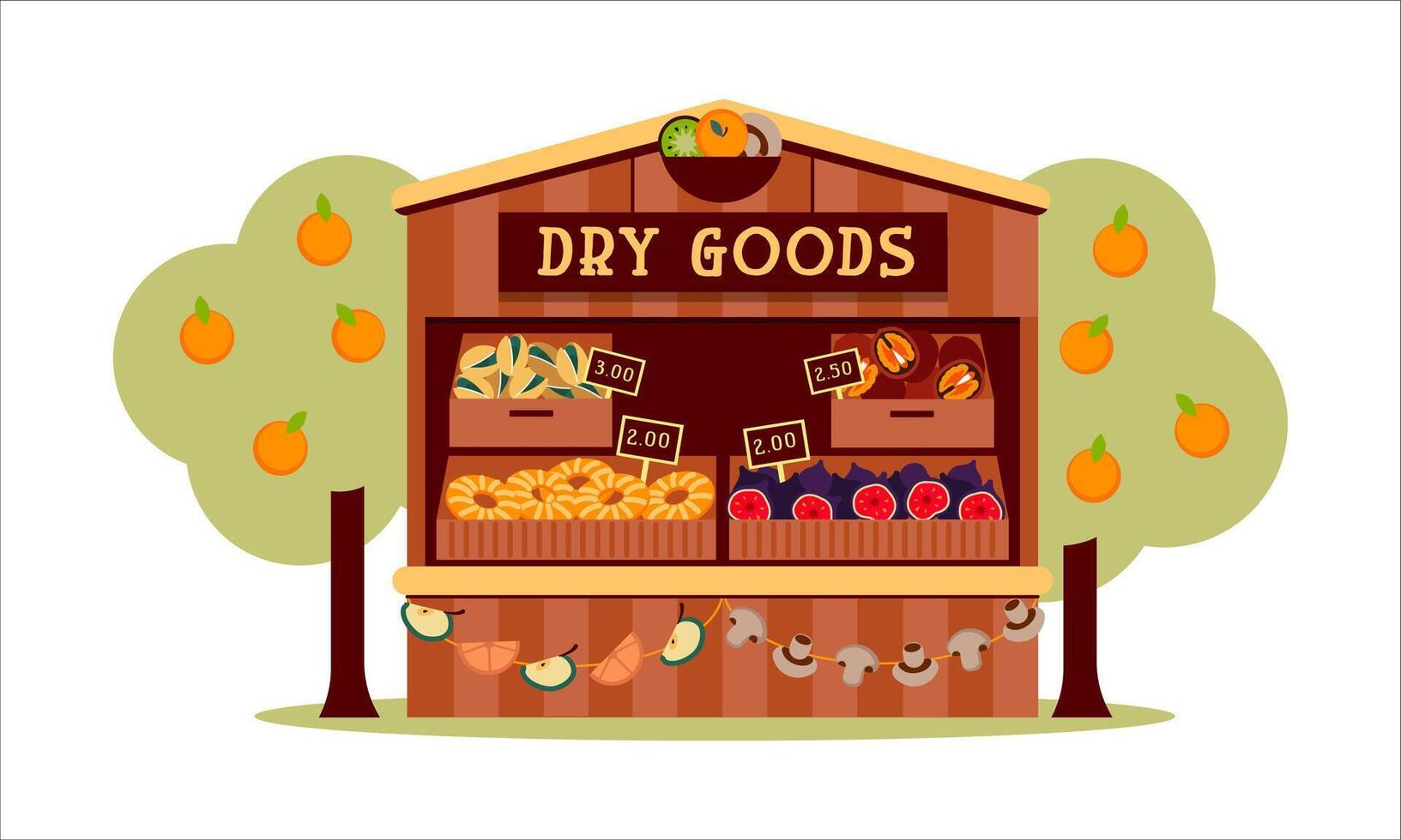 Illustration of Organic Dry Fruit Shop for Local Market vector