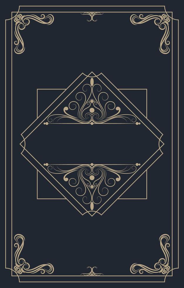 Vintage frame, gold lines, flower scroll border card vector