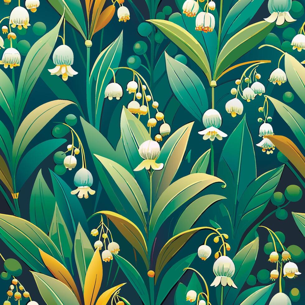 Lily of the valley seamless pattern vector
