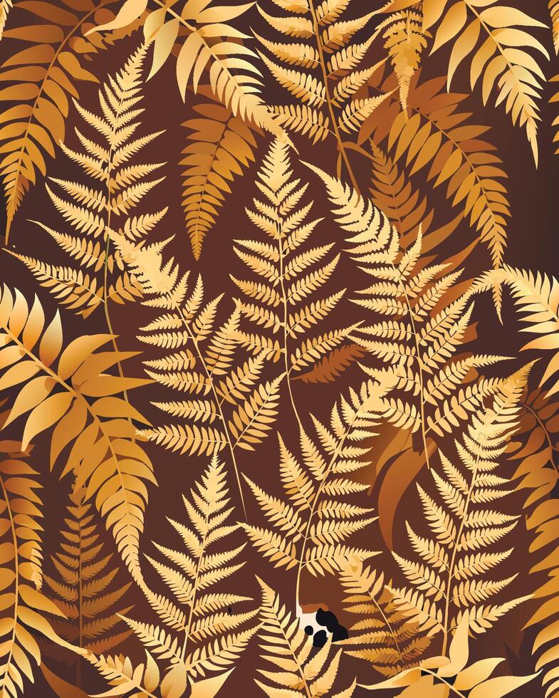 Ferns on brown background seamless pattern vector