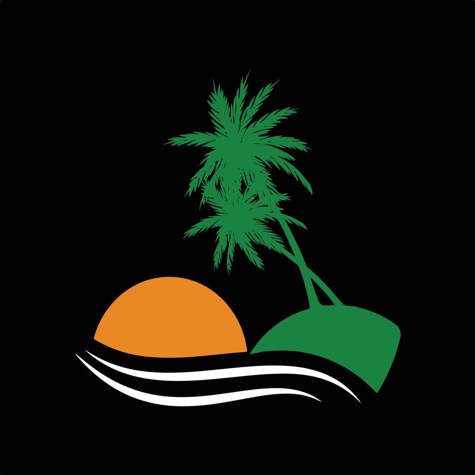 Cream Black Simple Beach Bar Logo. vector