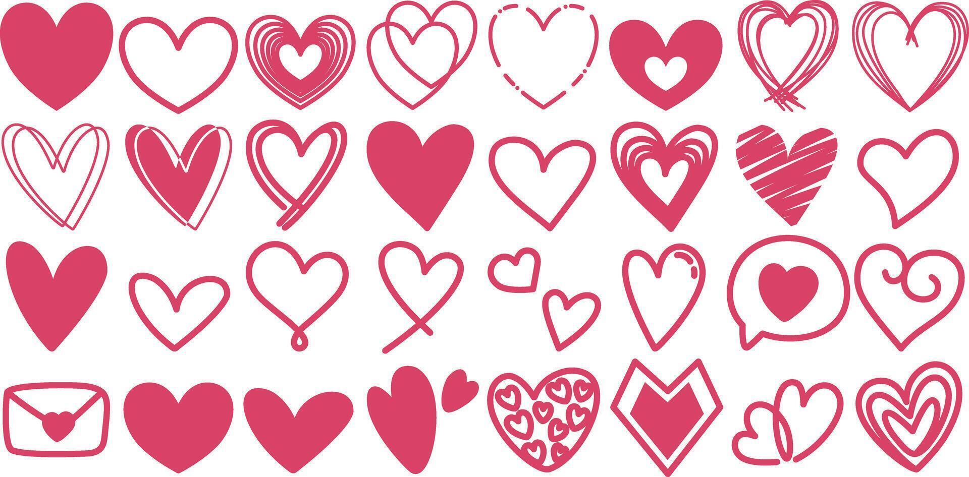 Set of hearts icon, Heart icon collection, Flat style, Heart icon, vector