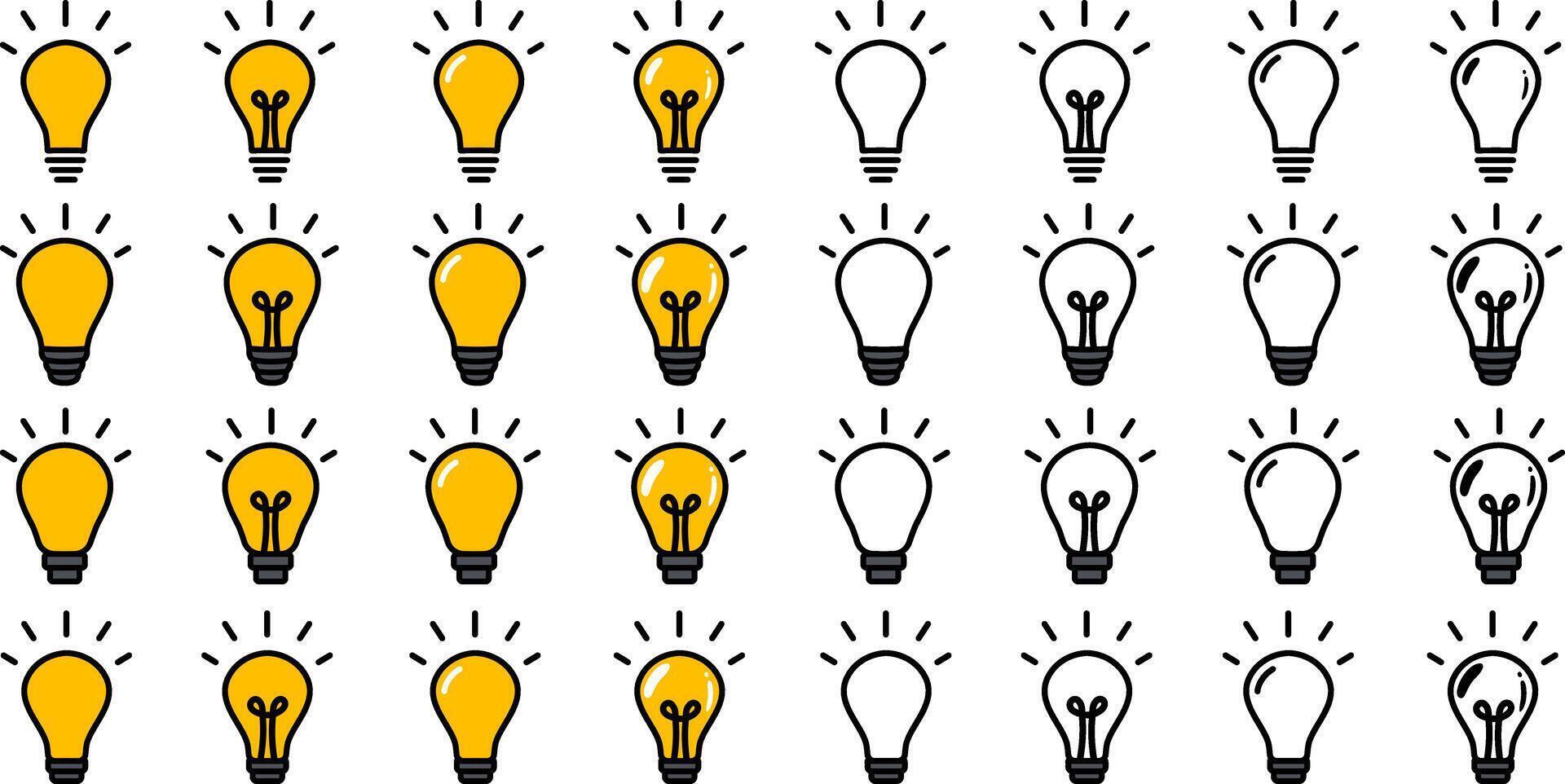 Lamp line icon set, Idea lamp icon collection, Flat style, Idea icon, vector