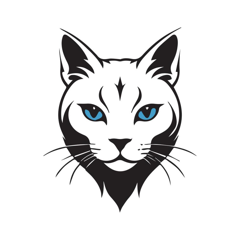 a cat head with blue eyes on a white background vector