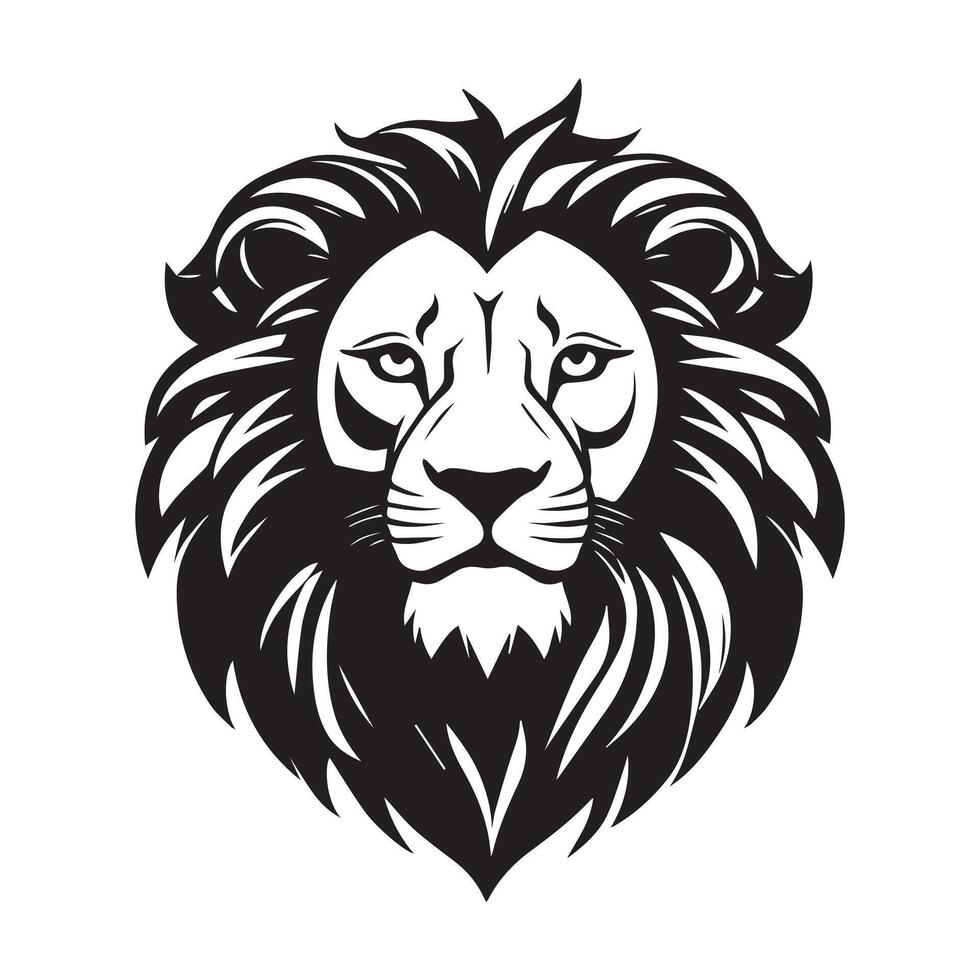 lion head logo, black and white illustration vector