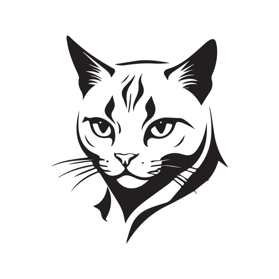 a cat's head is shown in black and white vector