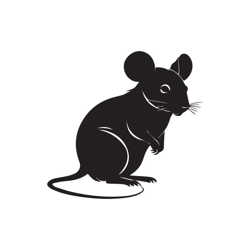 a black and white silhouette of a mouse vector
