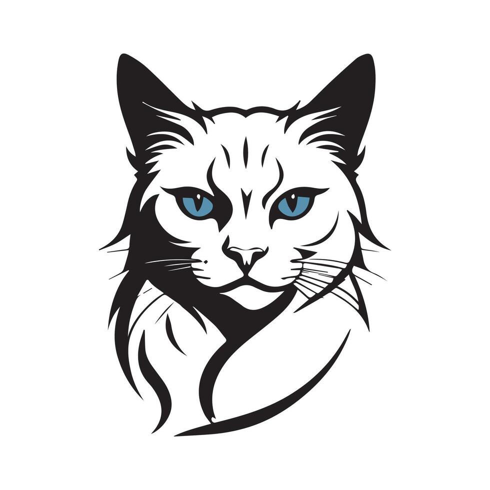 a cat with blue eyes is shown in a logo vector