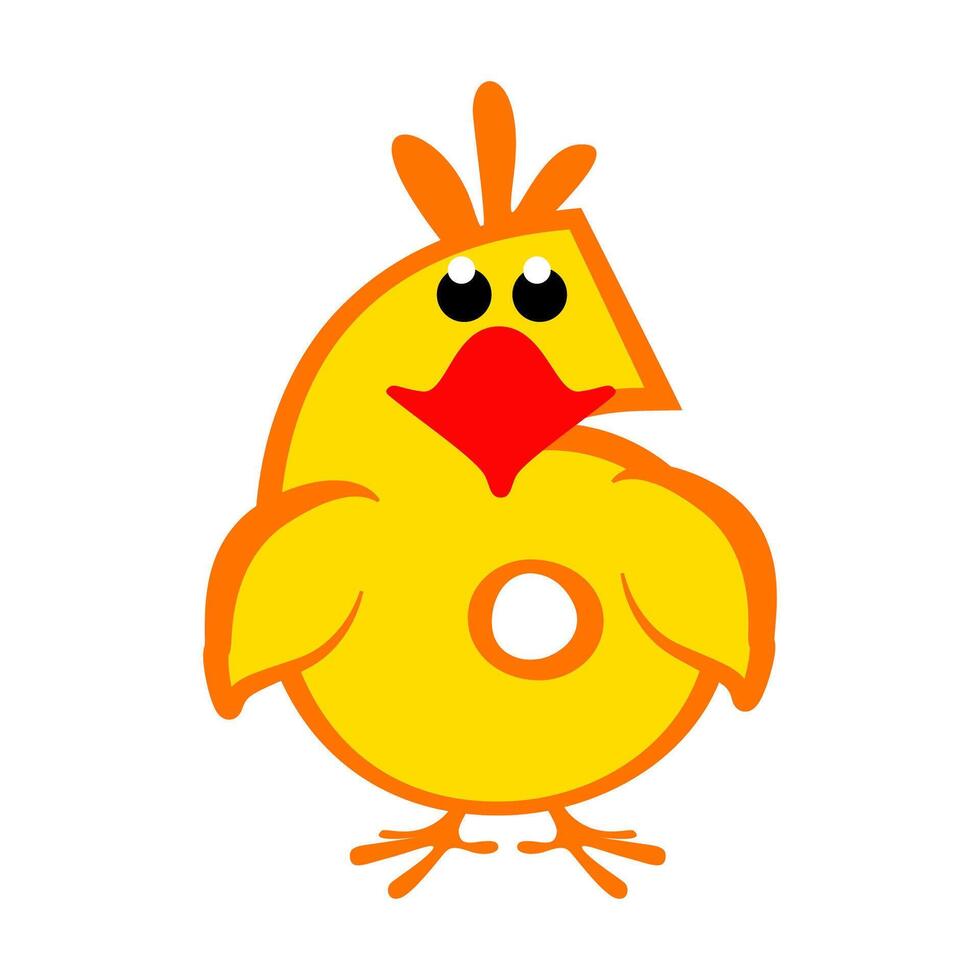 Cartoon number 6 like yellow chicken, figure Six. Calligraphy, lettering, typography for your Education cards or game. Cute sticker vector