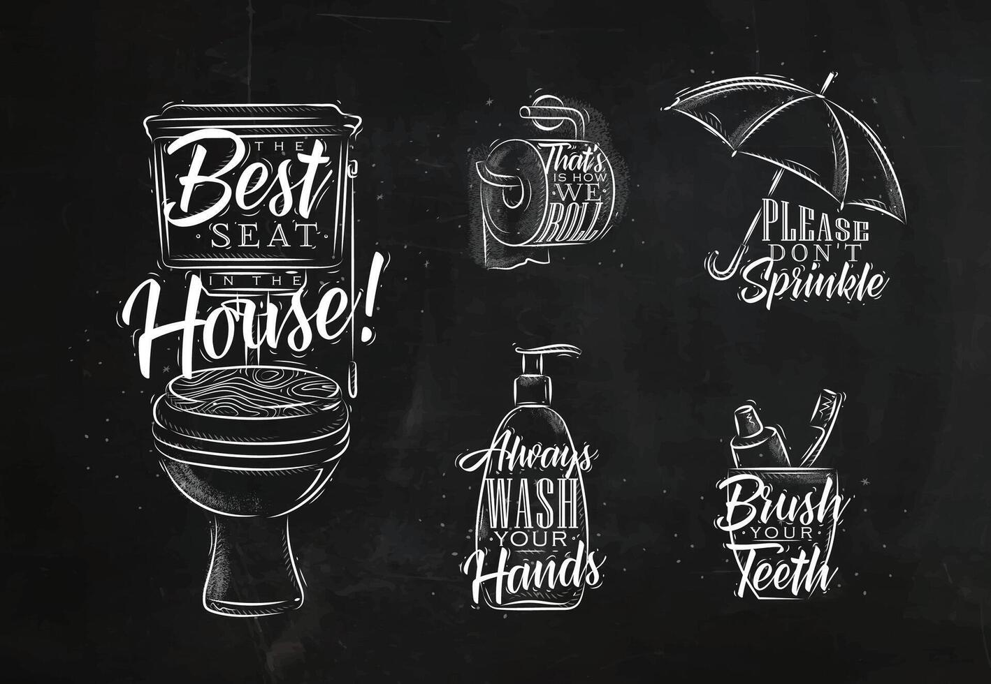 Set of toilet symbols in retro style with lettering drawing on chalk background vector