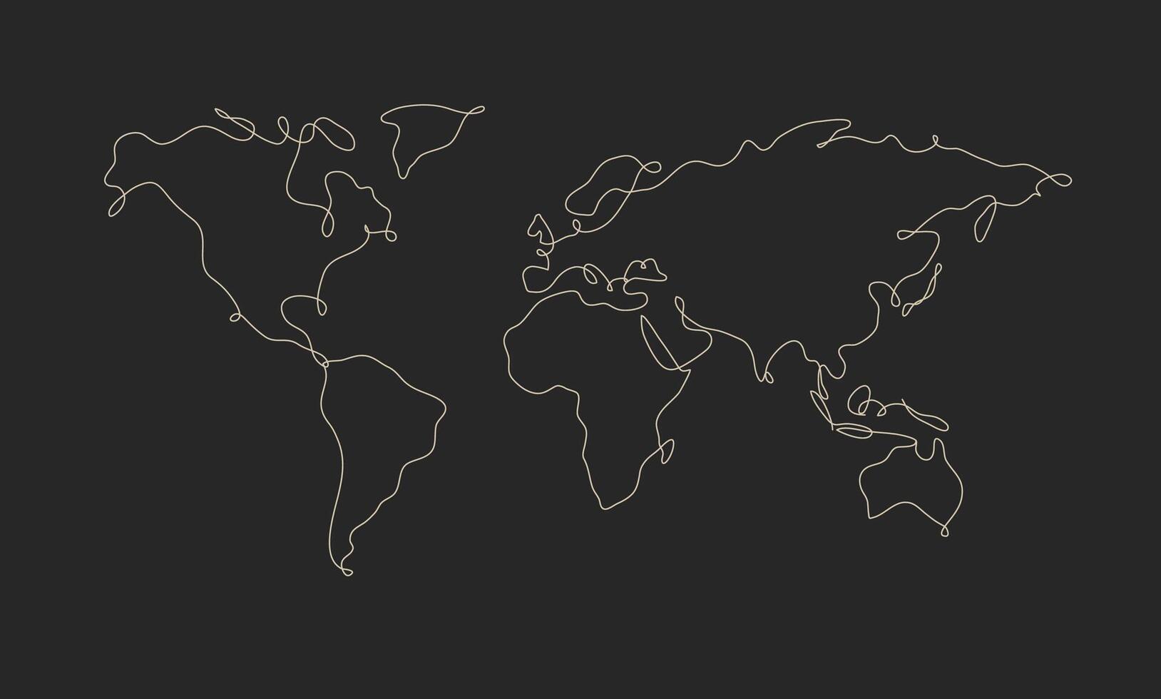 World map in pen line style drawing on black background vector