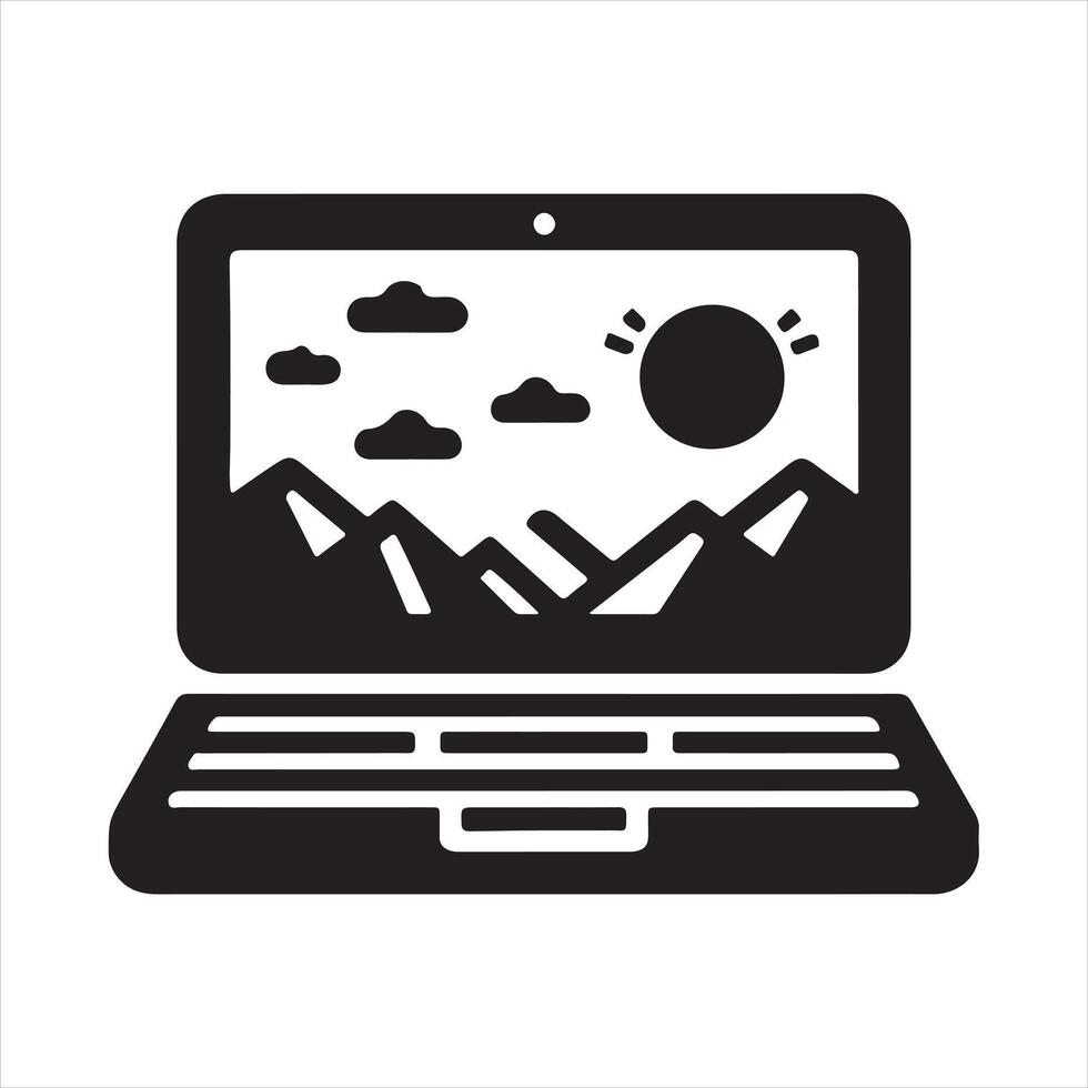 Laptop icon silhouette on white background vector