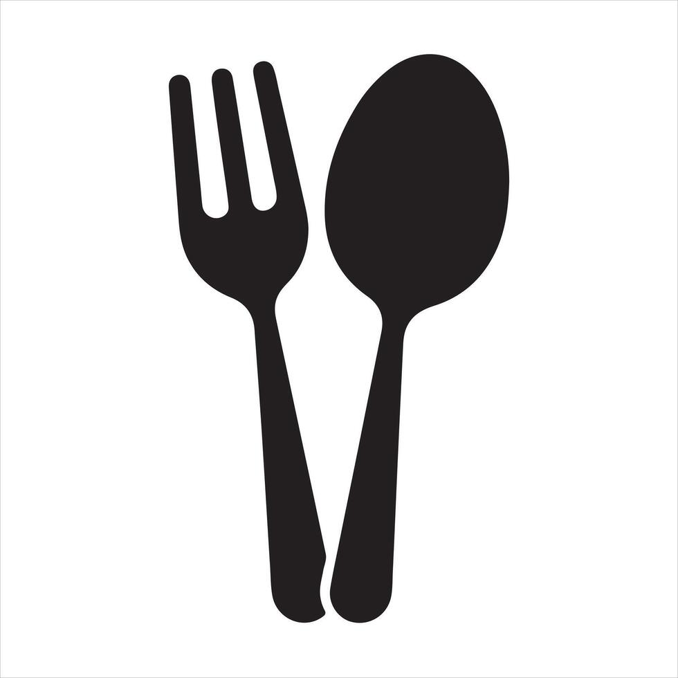 Spoon and fork icon silhouette white background vector