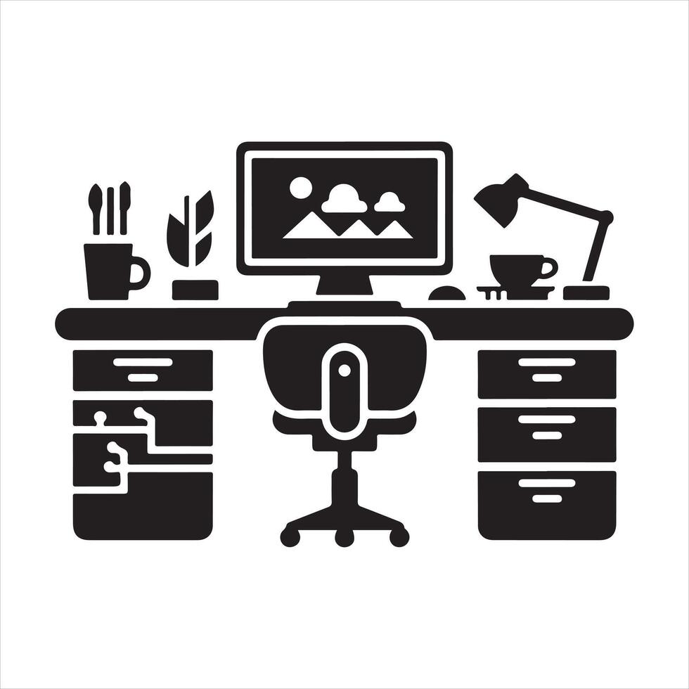 Desk icon silhouette on white background vector