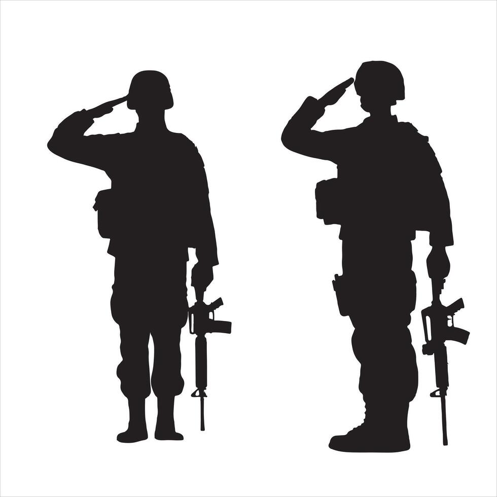 Soldier Saluting silhouette white background vector