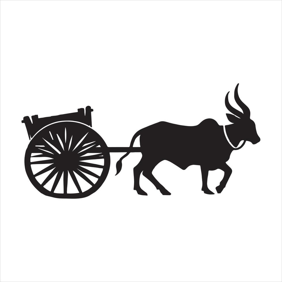 Bullock Cart silhouette on white background vector