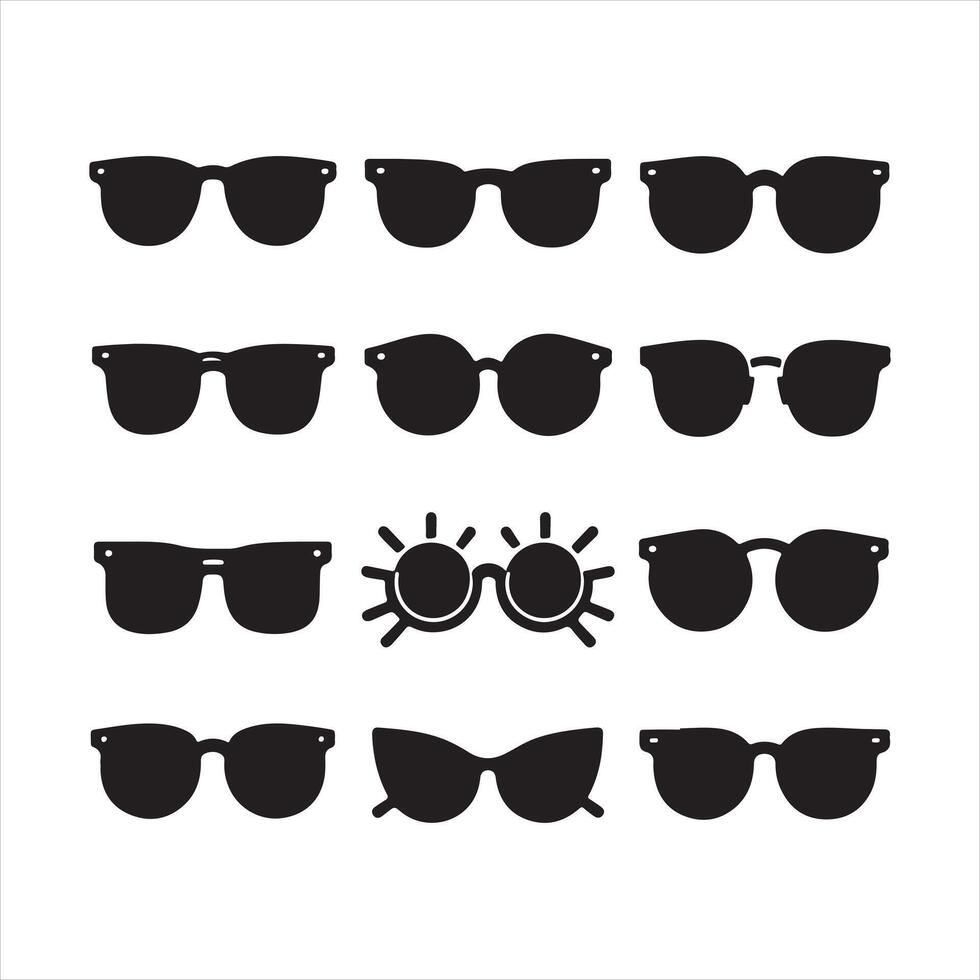Sunglasses icon set silhouette white background vector