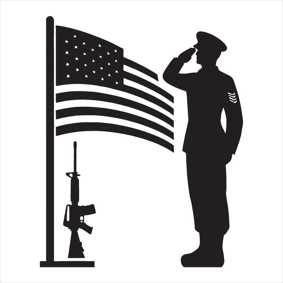 Soldier Saluting silhouette on white background vector
