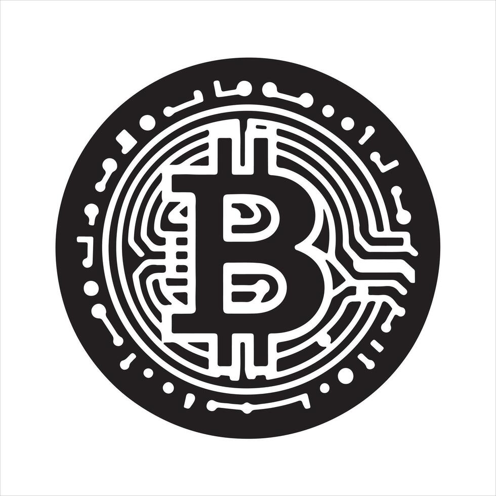 Bitcoin icon silhouette white background vector