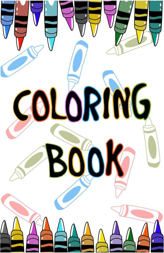Cover book Colorful crayon drawing template for coloring book vector