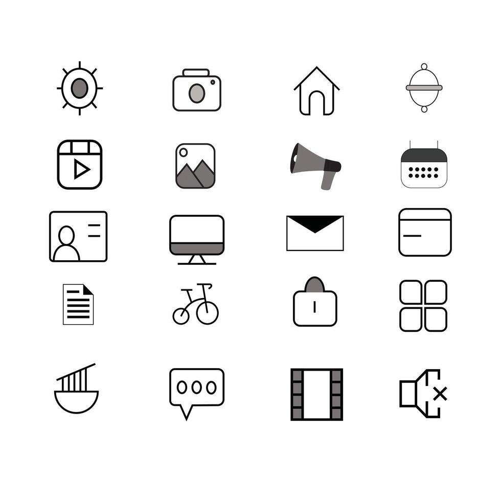 illustration of a collection of icons such as icon brightness, camera, picture, , and other icons. vector