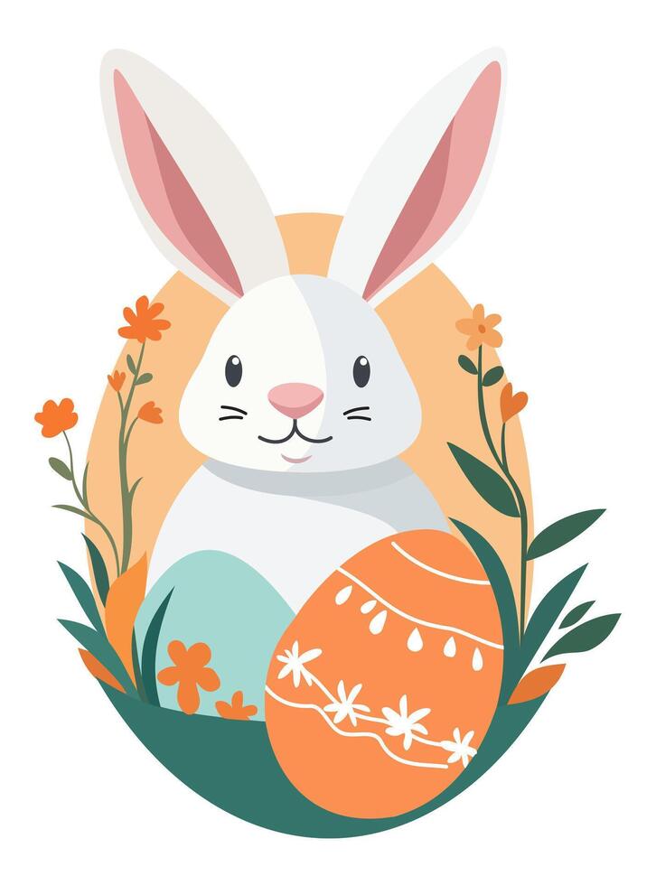 Easter bunny with eggs and flowers. Happy Easter. isolated illustration vector