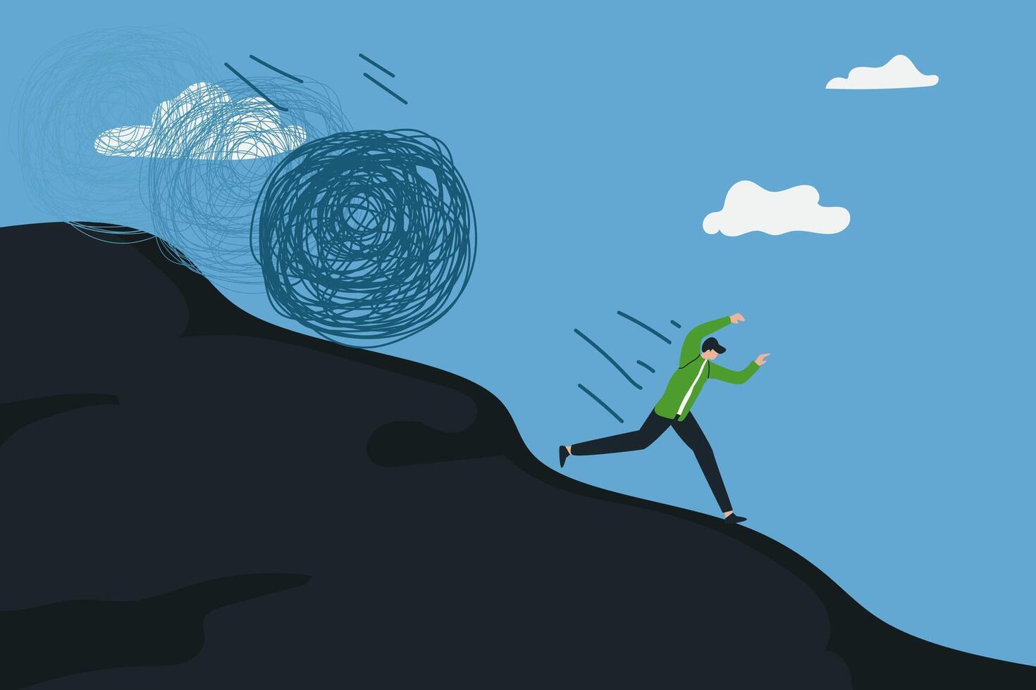 Running away from problems, fear of facing problems, lack of self confidence in facing all obstacles vector