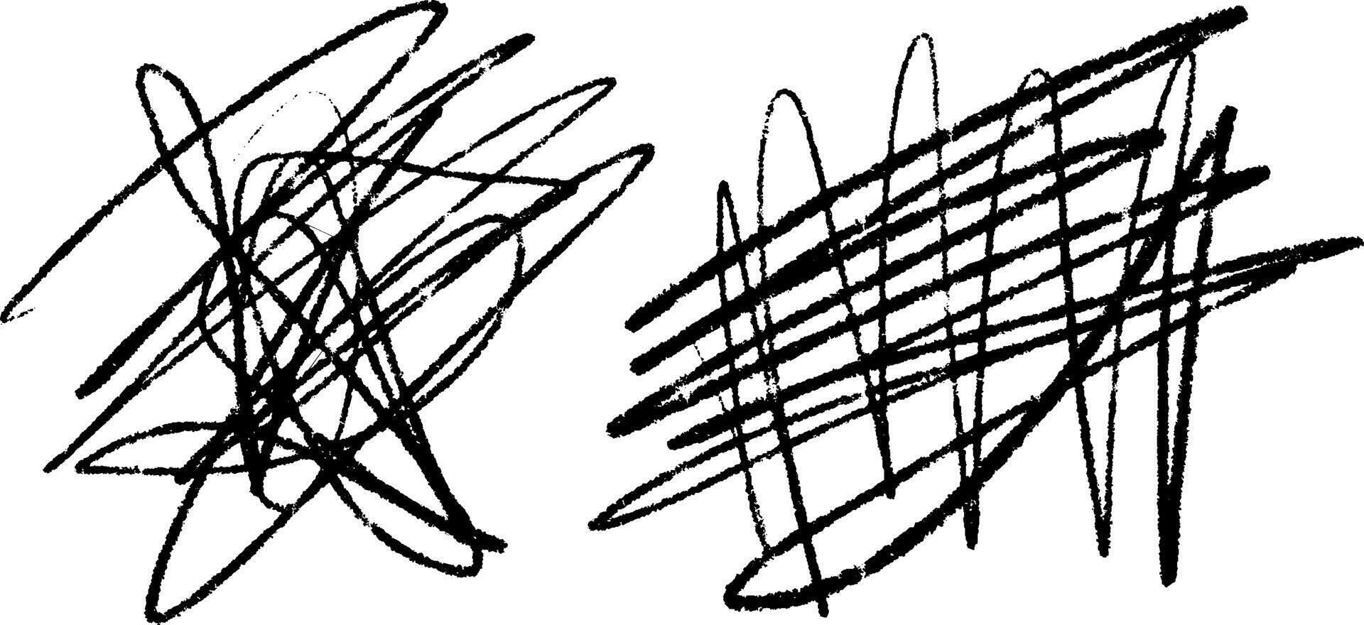 collection of scribble and scratch elements with pencil, marker, and chalk strokes. vector
