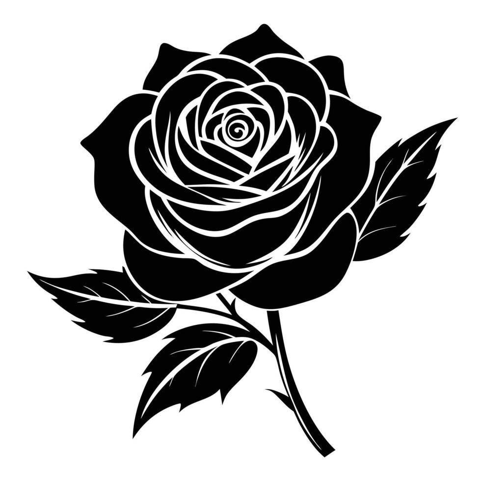 Rose Black Color Silhouette and Flat Rose Flower icon Elegant vector