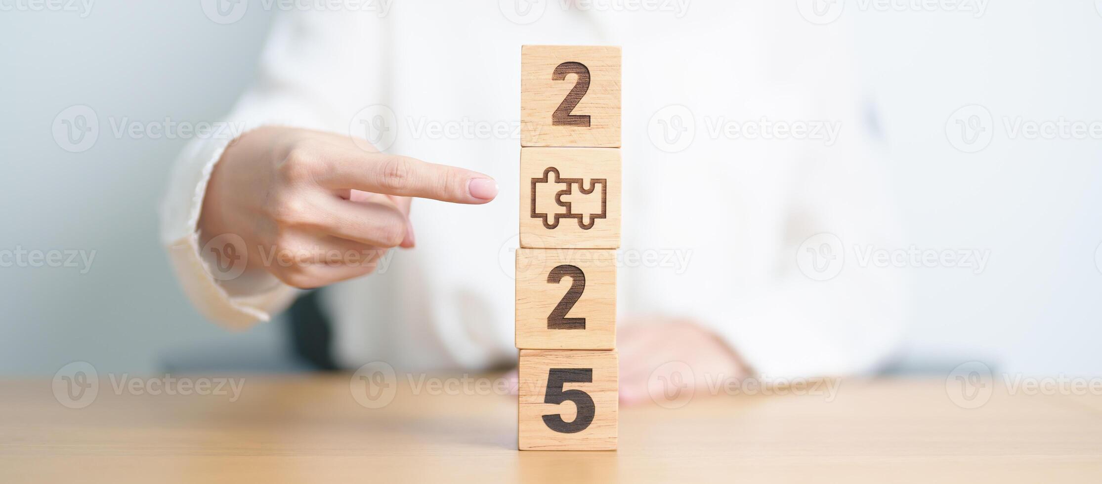 2025 block with jigsaw puzzle icon. Business Process, Team, teamwork, Goal, mission, Resolution, strategy, plan, Action, partnership, and New Year start photo