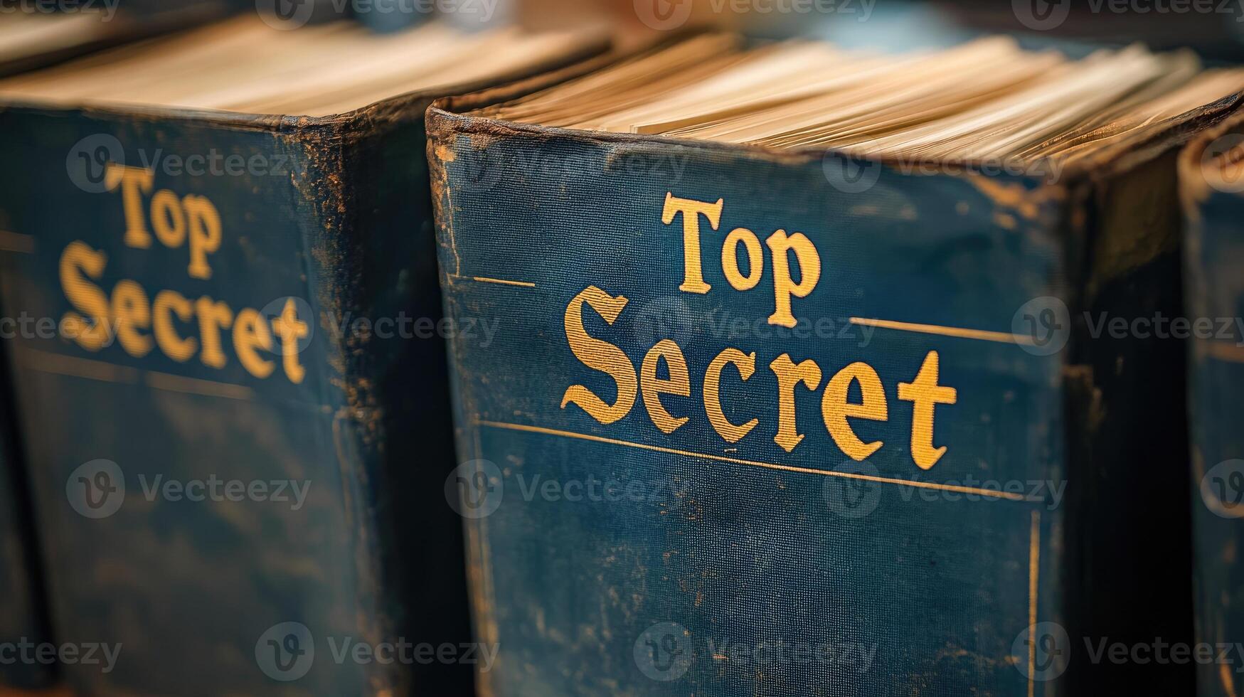 Top secret files stacked on shelf gathering dust photo