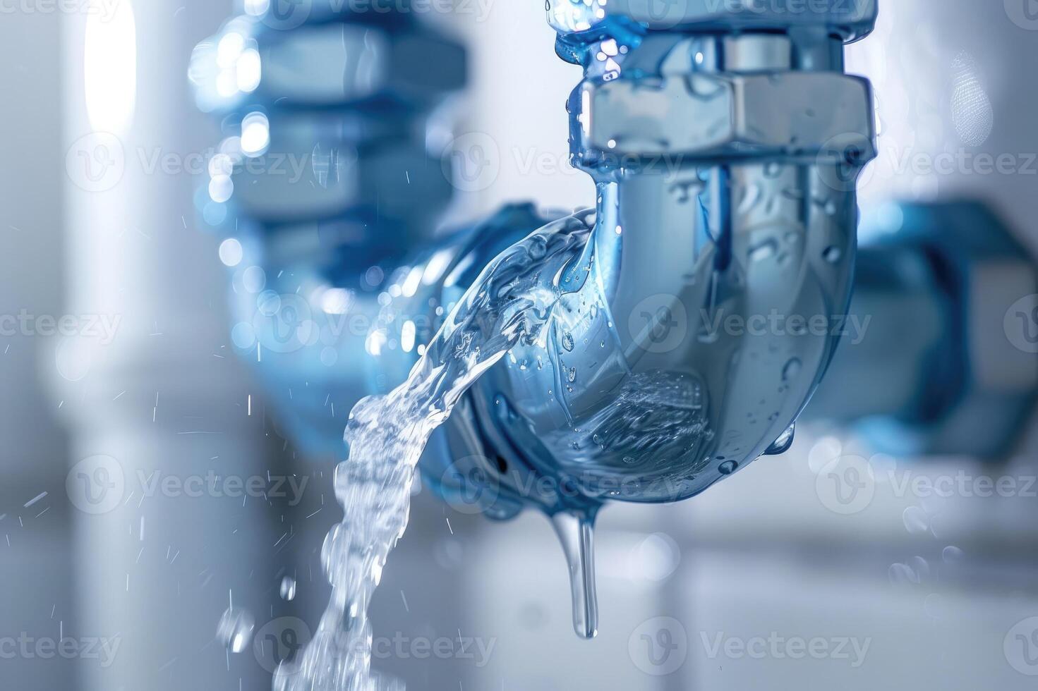 Water is leaking from the pipe and flowing downwards photo
