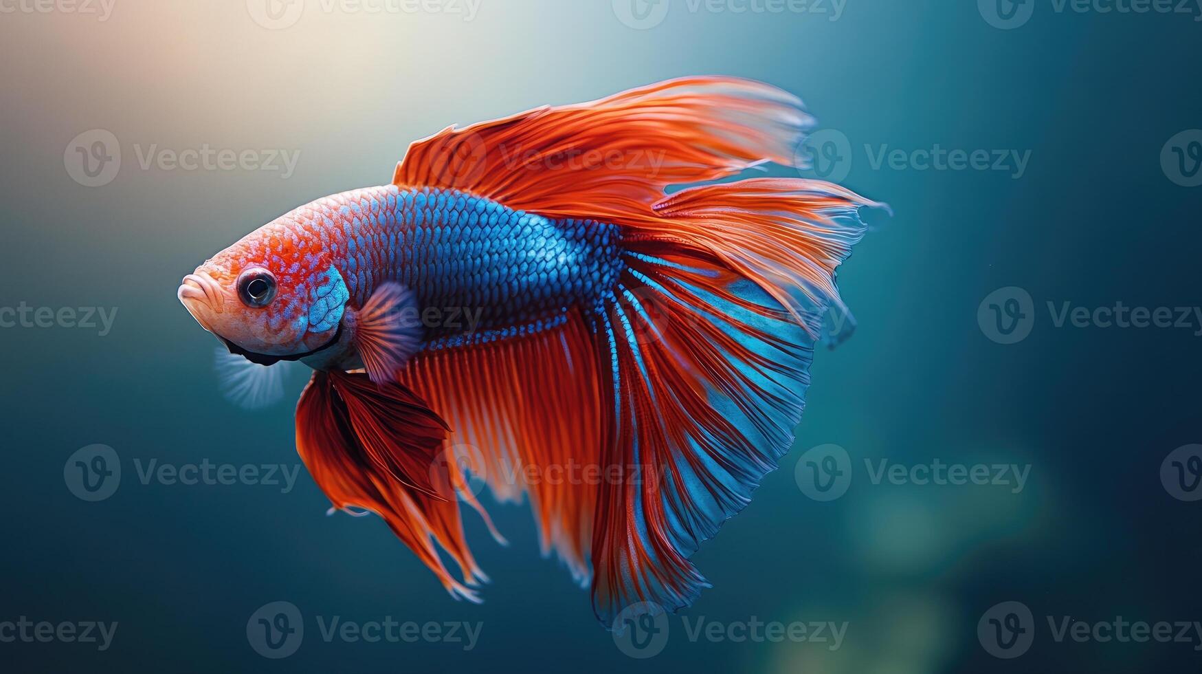 Beautiful betta fish swimming with flowing fins in aquarium photo