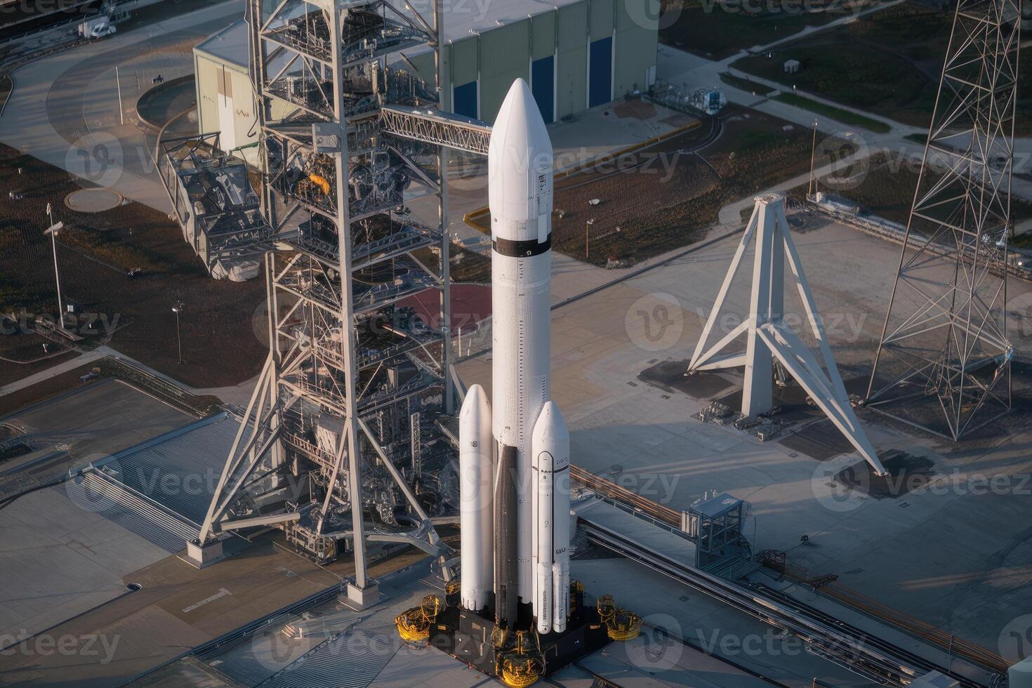 Falcon heavy rocket standing on launchpad at kennedy space center photo