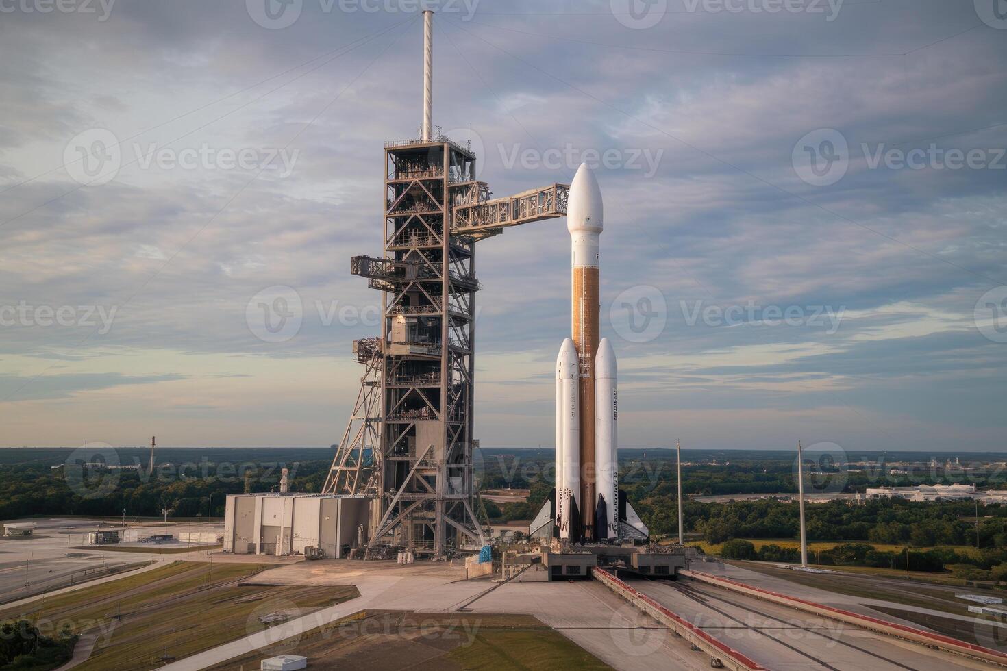 Space launch system rocket standing on launchpad 39b at kennedy space center photo