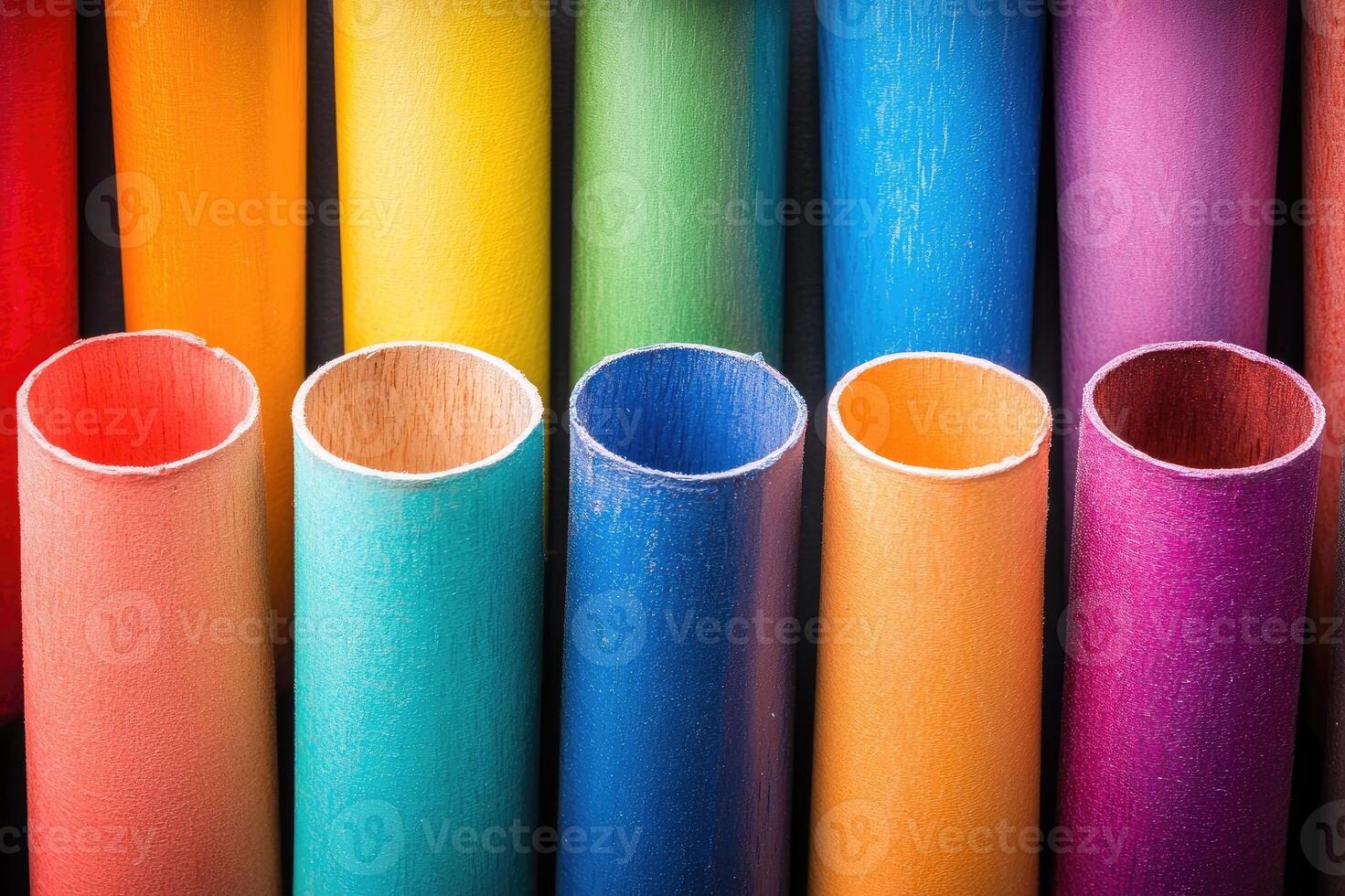 Colorful tubes showing their openings standing vertically, representing diversity and creativity photo