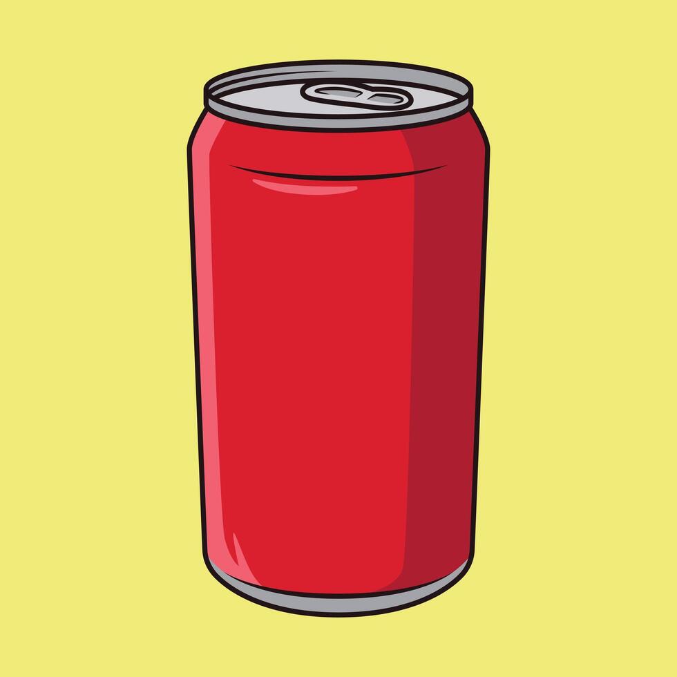 Can of soda drink red color with yellow background vector