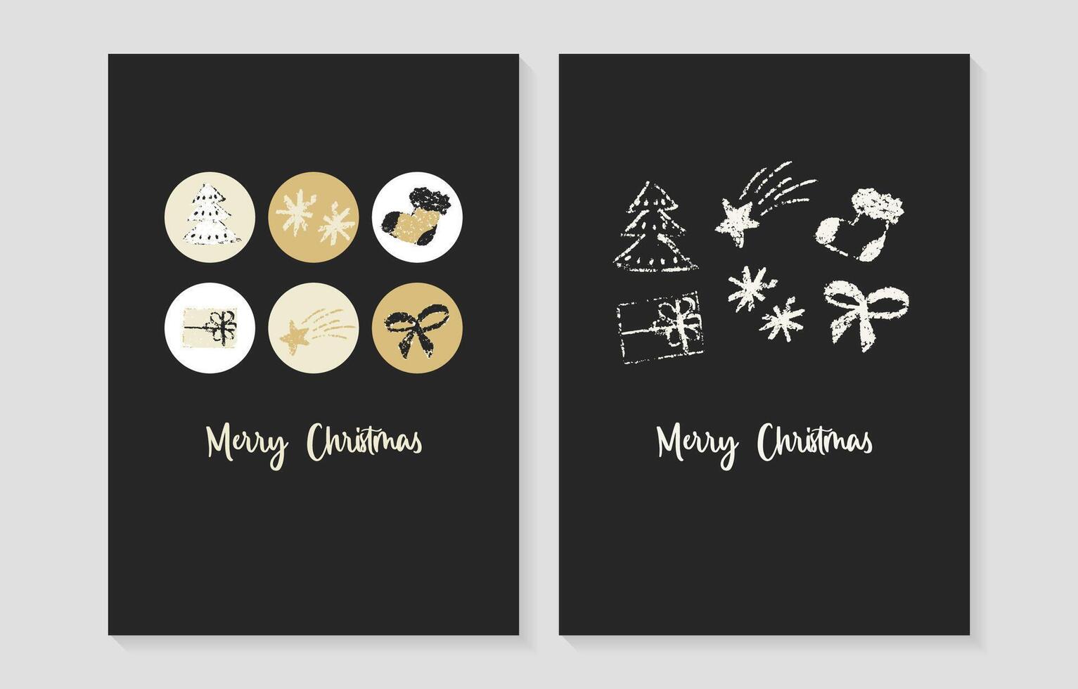 Crayon Christmas holiday card on black background. Grunge xmas minimal poster for party. Pencil scribble design with festive element on cover. New Year 2026 celebration with chic layout decoration. vector