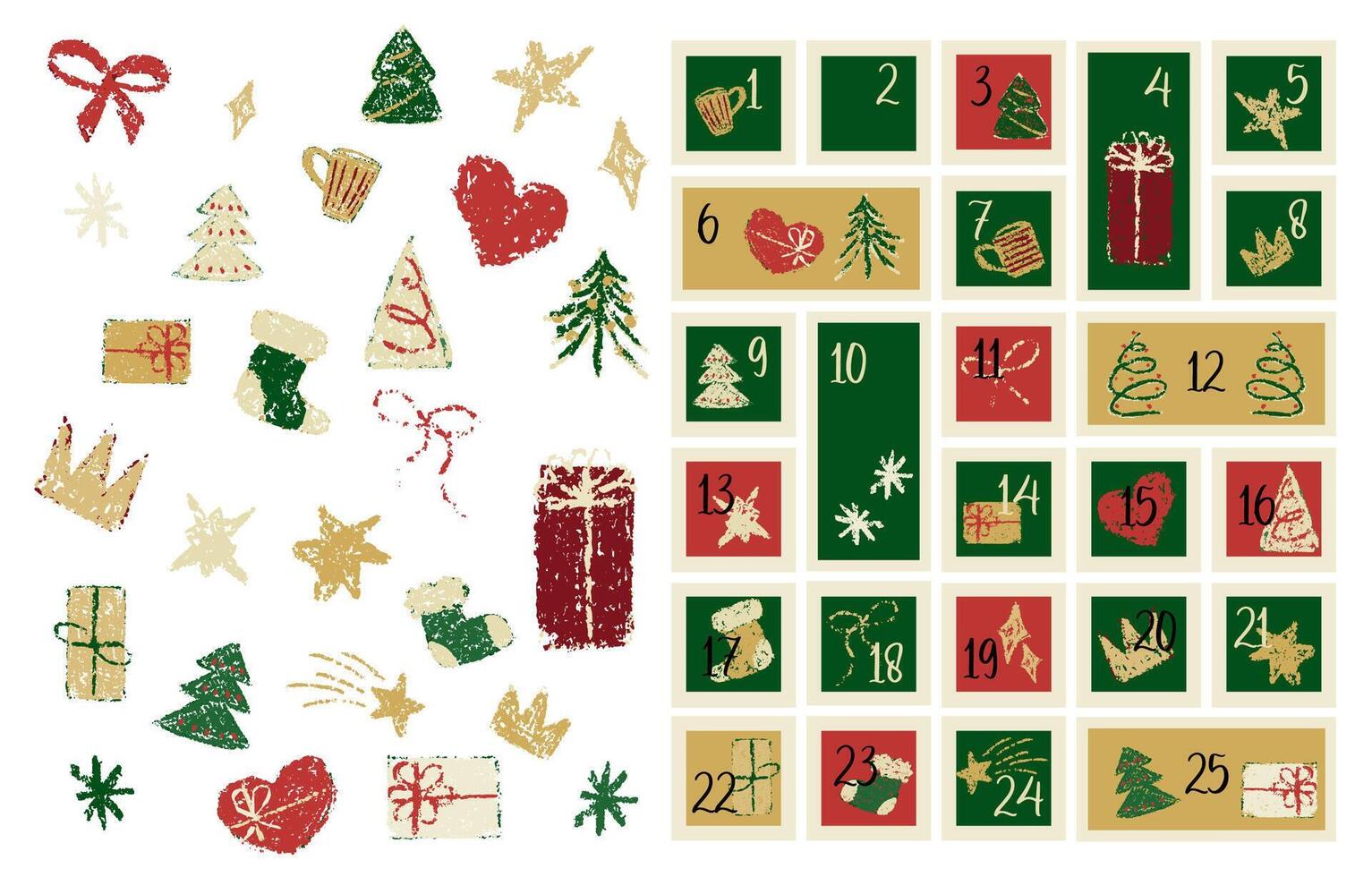 Christmas advent calendar with numbers on tag Stamp pattern for gift