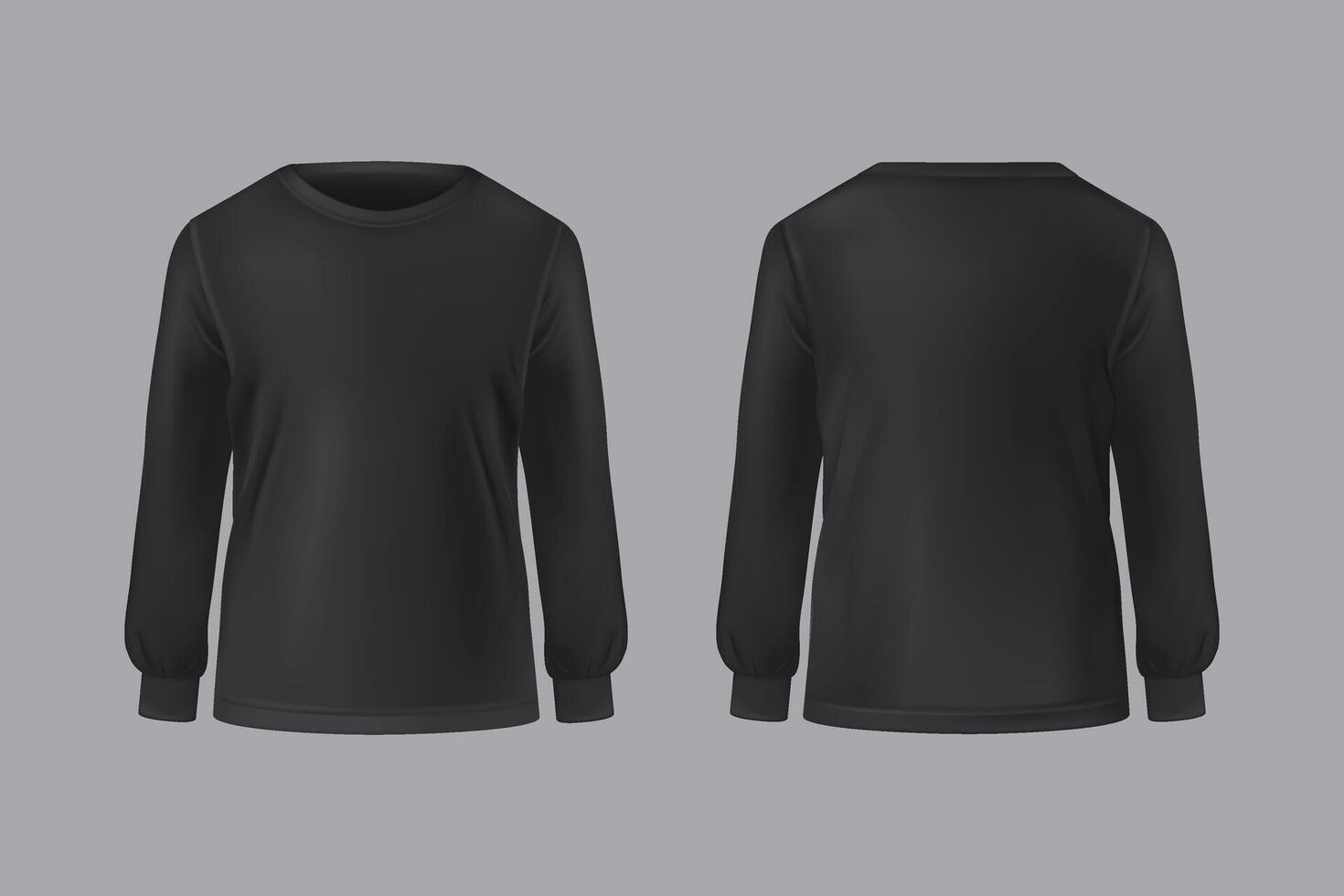 Black long sleeve shirt template, front and back view vector