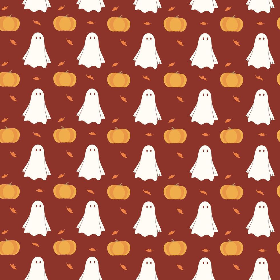 Seamless pattern halloween with cute ghost and pumpkins. Cartoon celebration art vector