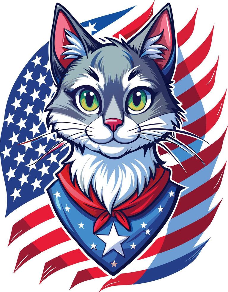 Cat with an American flag t shirt design vector