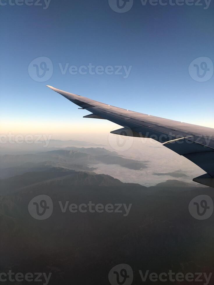 view from an airplane window. Clouds. Wing photo