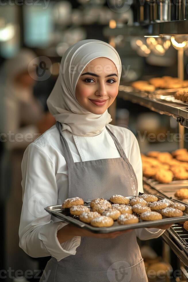 Muslim female pastry chef photo