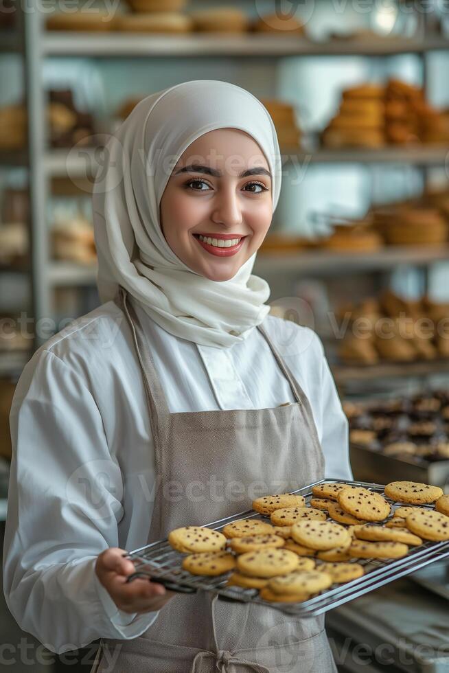 Muslim female pastry chef photo